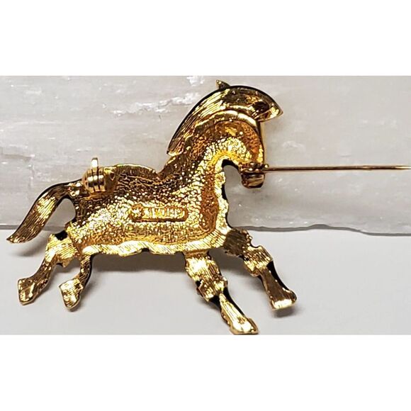 VTG Brooch Zebra Prancing Rhinestones Black Enamel/ Gold/Ruby Eye Stamped 11089 - Picture 7 of 12